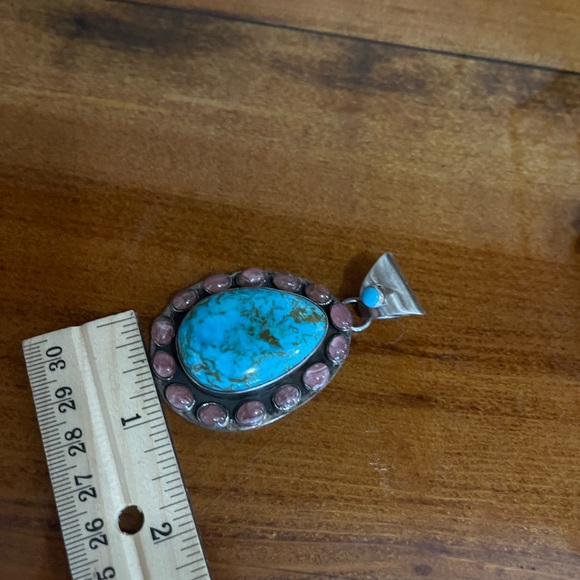 SOLD …..Native Turquoise and Rhodochrosite Pendant - Picture 5 of 6